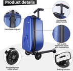 Scooter Luggage for Kids/Adult, 50L Ride On Scooter Suitcase Foldable Aluminum Trolley Case Travel Luggage for Business and School Boys and Girls-Navy Blue
