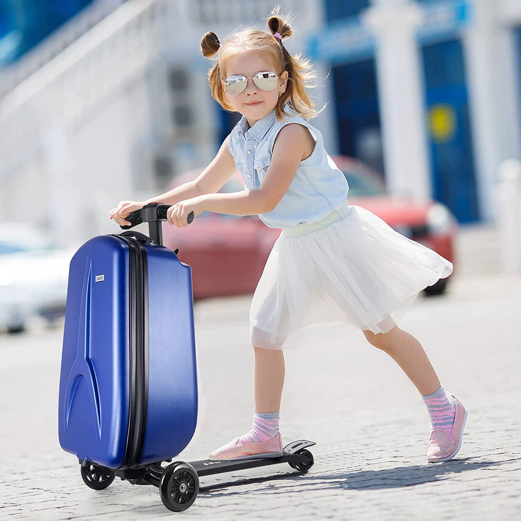 Scooter Luggage for Kids/Adult, 50L Ride On Scooter Suitcase Foldable Aluminum Trolley Case Travel Luggage for Business and School Boys and Girls-Navy Blue