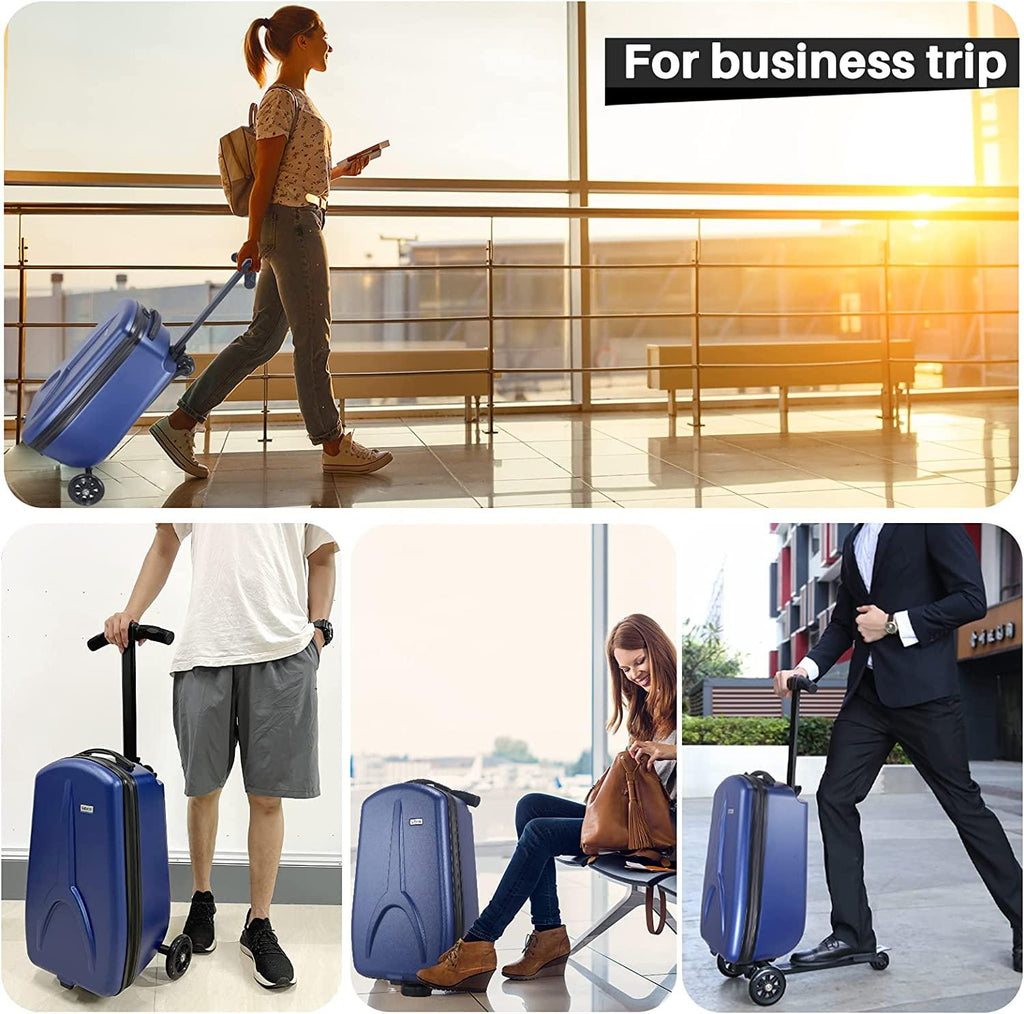 Scooter Luggage for Kids/Adult, 50L Ride On Scooter Suitcase Foldable Aluminum Trolley Case Travel Luggage for Business and School Boys and Girls-Navy Blue