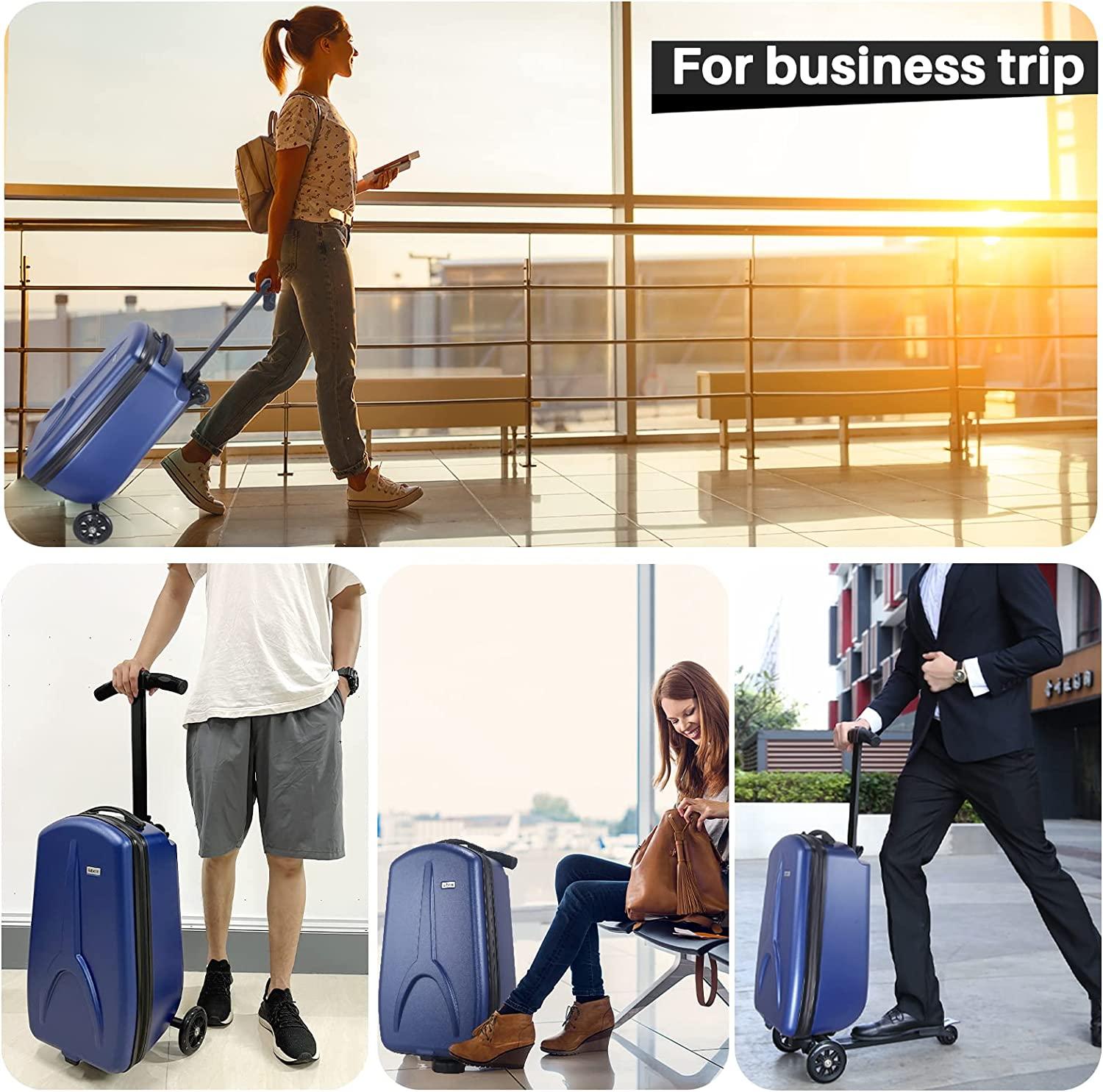 Scooter Luggage for Kids/Adult, 50L Ride On Scooter Suitcase Foldable Aluminum Trolley Case Travel Luggage for Business and School Boys and Girls-Navy Blue