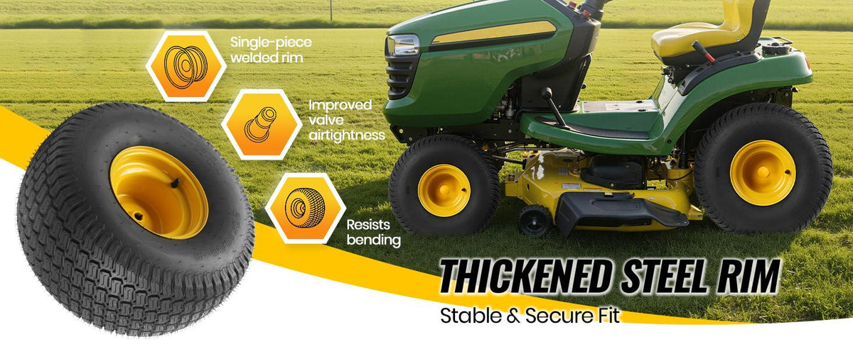 20x10.00-8 Tubeless Lawn Mower Tire and Wheel Assembly (2-Pack), 4-Ply Rear Tire with Steel Rim, 3/4" Bore &amp; 3/16" Keyway, 3.5" Offset Hub, S-Turf Tread, Riding Lawn Mower &amp; Garden Tractor