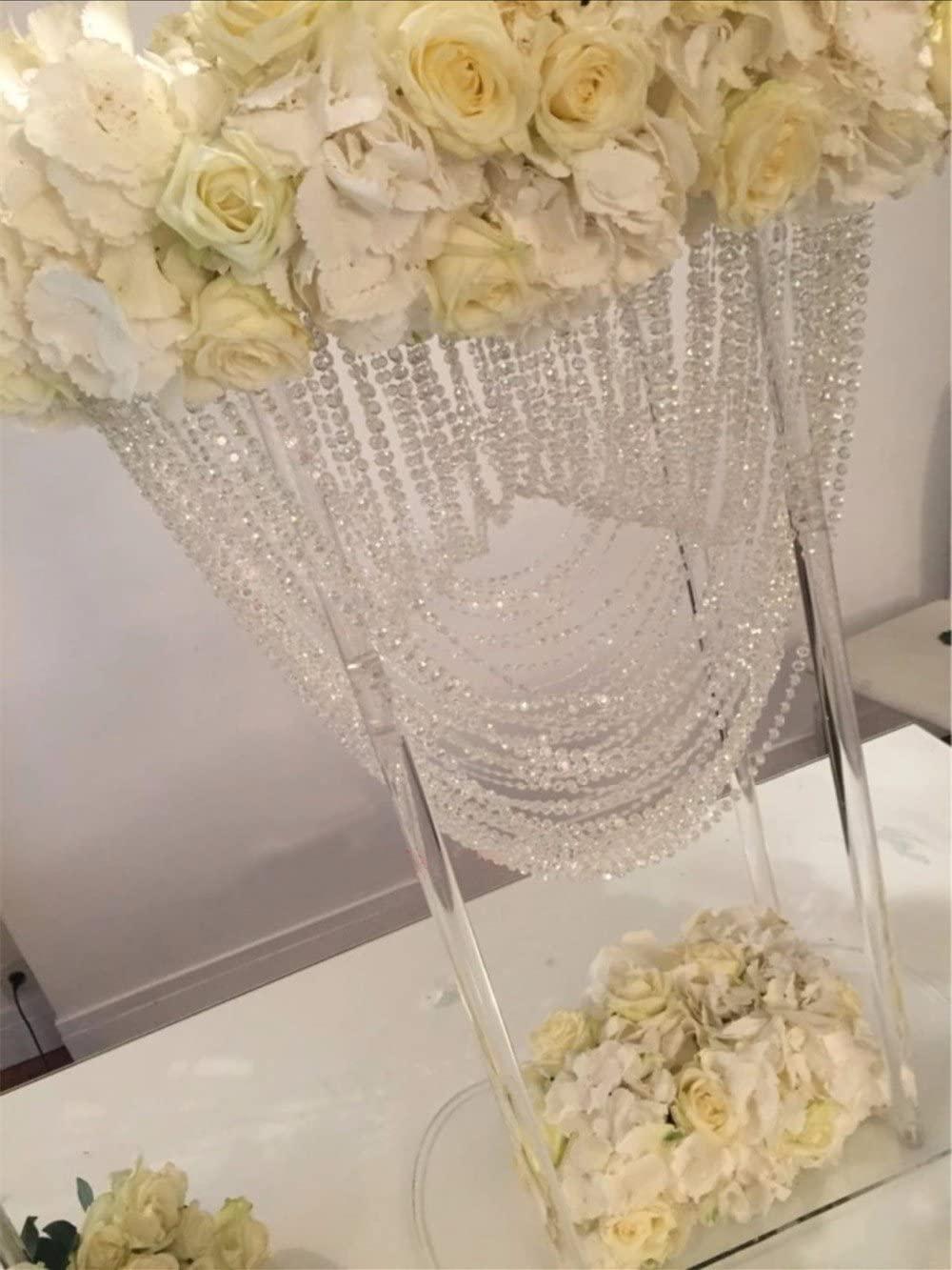 EVERBON Pack of 4 31.5 Inches Tall Wedding Crystal Centerpieces Metal Flower Chandeliers Acrylic Flower Stand Table Centerpiece Aisle Road Lead Party Decor