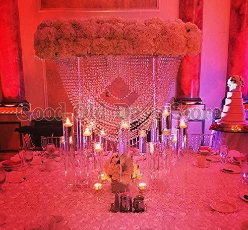 EVERBON Pack of 4 31.5 Inches Tall Wedding Crystal Centerpieces Metal Flower Chandeliers Acrylic Flower Stand Table Centerpiece Aisle Road Lead Party Decor