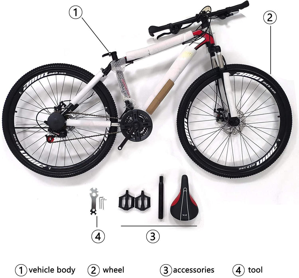 Topteng Mountain Bike 26" Wheels with Bicycle Pump, 21 Speeds Mountain Bike, Aluminum Frame, Disc Brakes Bicycle Disc Bicycles for Adult Men Women
