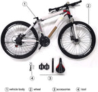 Topteng Mountain Bike 26" Wheels with Bicycle Pump, 21 Speeds Mountain Bike, Aluminum Frame, Disc Brakes Bicycle Disc Bicycles for Adult Men Women