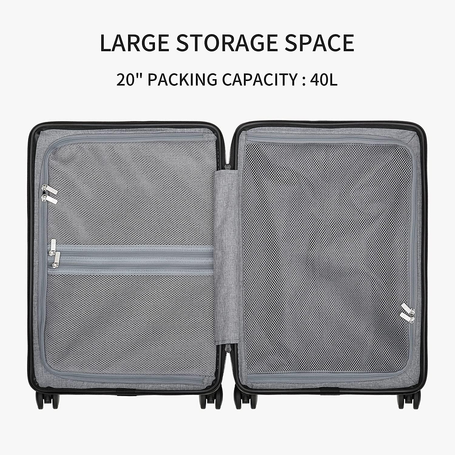 Carry on Luggage Airline Approved, Carry on Suitcases with Wheels, Lightweight PC Hardside Luminous Textured Luggage, TSA Approved, 20-Inch Carry-On, Black