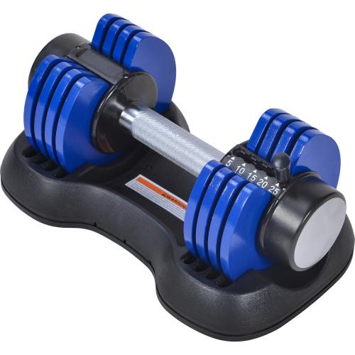 Adjustable Dumbbell 25 lbs with Fast Automatic Adjustable and Weight Plate for Body Workout Home Gym, blue, Note: Single