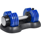 Adjustable Dumbbell 25 lbs with Fast Automatic Adjustable and Weight Plate for Body Workout Home Gym, blue, Note: Single