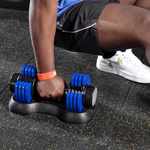 Adjustable Dumbbell 25 lbs with Fast Automatic Adjustable and Weight Plate for Body Workout Home Gym, blue, Note: Single