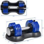 Adjustable Dumbbell 25 lbs with Fast Automatic Adjustable and Weight Plate for Body Workout Home Gym, blue, Note: Single