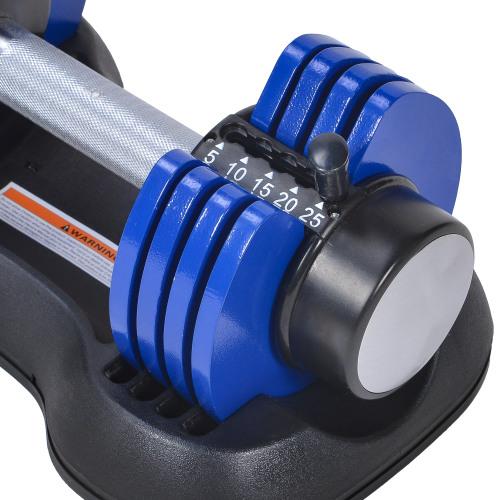 Adjustable Dumbbell 25 lbs with Fast Automatic Adjustable and Weight Plate for Body Workout Home Gym, blue, Note: Single