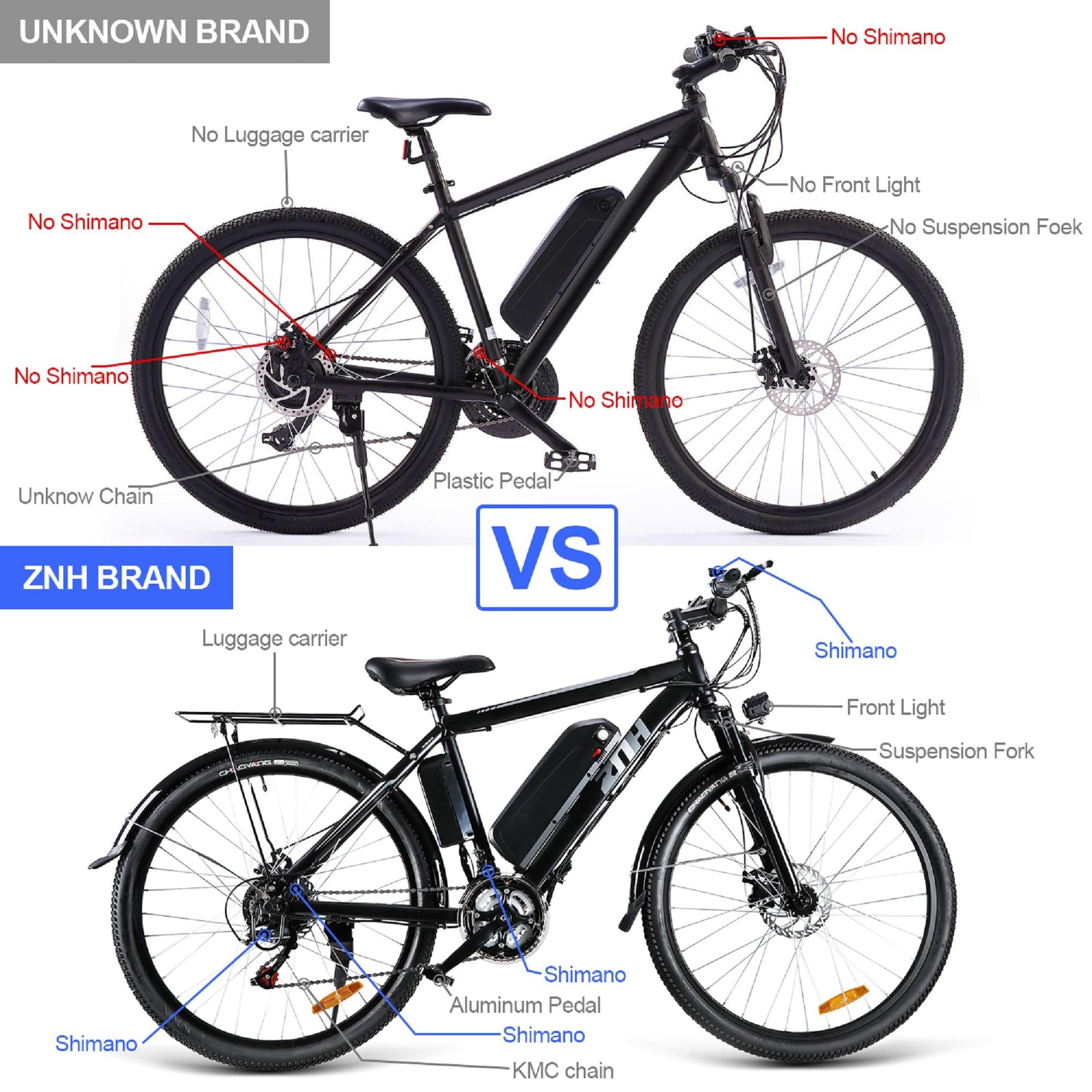 ZNH Electric Bike, Electric Mountain Bike 26 In. 350W Commuter Bicycle, Adult Ebike with Removable 36V/10AH Battery,  21-Speed Gears, Black