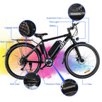 ZNH Electric Bike, Electric Mountain Bike 26 In. 350W Commuter Bicycle, Adult Ebike with Removable 36V/10AH Battery,  21-Speed Gears, Black