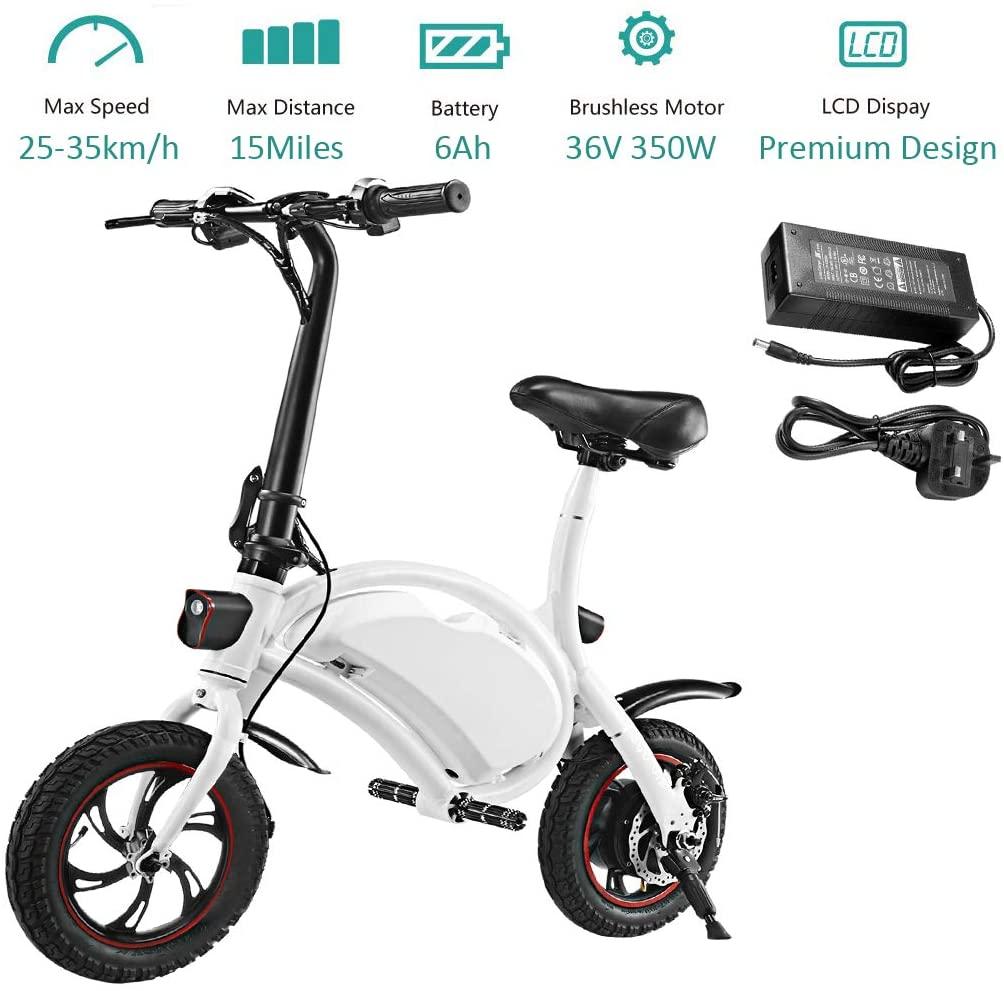 350W Folding Electric Bicycle with 15Mile RanCollapsible Lightweight Aluminum E-Bike -in 36V 6AH Lithium-Ion Battery, APP Speed Setting and Handlebar Display (White-6AH)