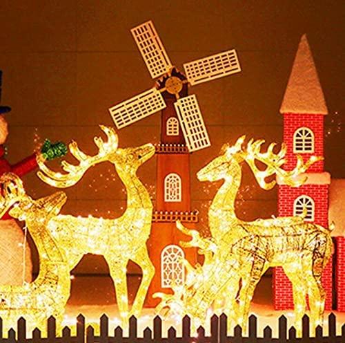 ZJDU Lit Artificial Christmas Décor, Outdoor Christmas Gold Champagne Lighted Deer Buck Doe &amp; Fawn Set Outdoor Yard Decoration Light Up Display,Male Deer