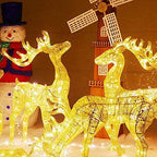 ZJDU Lit Artificial Christmas Décor, Outdoor Christmas Gold Champagne Lighted Deer Buck Doe &amp; Fawn Set Outdoor Yard Decoration Light Up Display,Male Deer