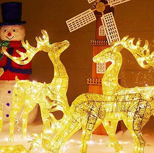 ZJDU Lit Artificial Christmas Décor, Outdoor Christmas Gold Champagne Lighted Deer Buck Doe &amp; Fawn Set Outdoor Yard Decoration Light Up Display,Male Deer