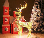 ZJDU Lit Artificial Christmas Décor, Outdoor Christmas Gold Champagne Lighted Deer Buck Doe &amp; Fawn Set Outdoor Yard Decoration Light Up Display,Male Deer