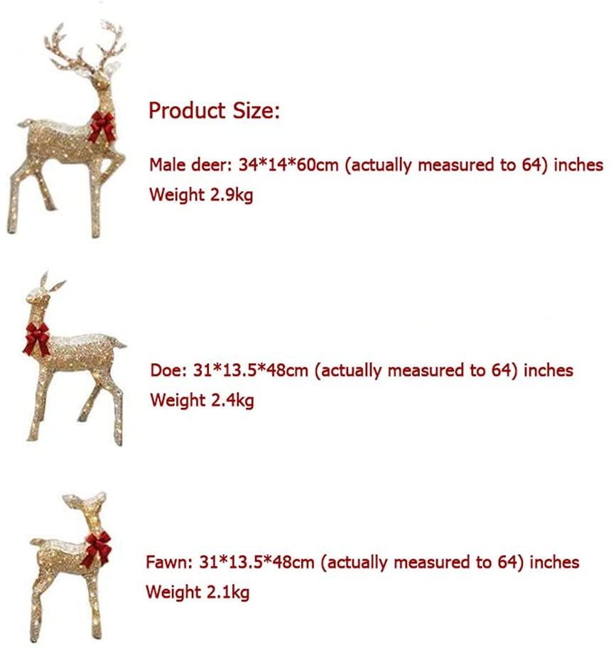ZJDU Lit Artificial Christmas Décor, Outdoor Christmas Gold Champagne Lighted Deer Buck Doe &amp; Fawn Set Outdoor Yard Decoration Light Up Display,Male Deer