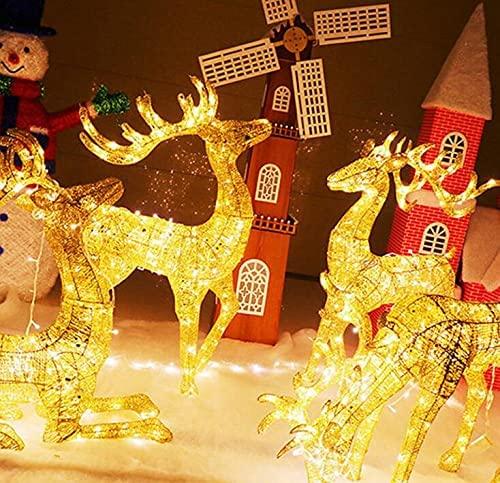 ZJDU Lit Artificial Christmas Décor, Outdoor Christmas Gold Champagne Lighted Deer Buck Doe &amp; Fawn Set Outdoor Yard Decoration Light Up Display,Male Deer