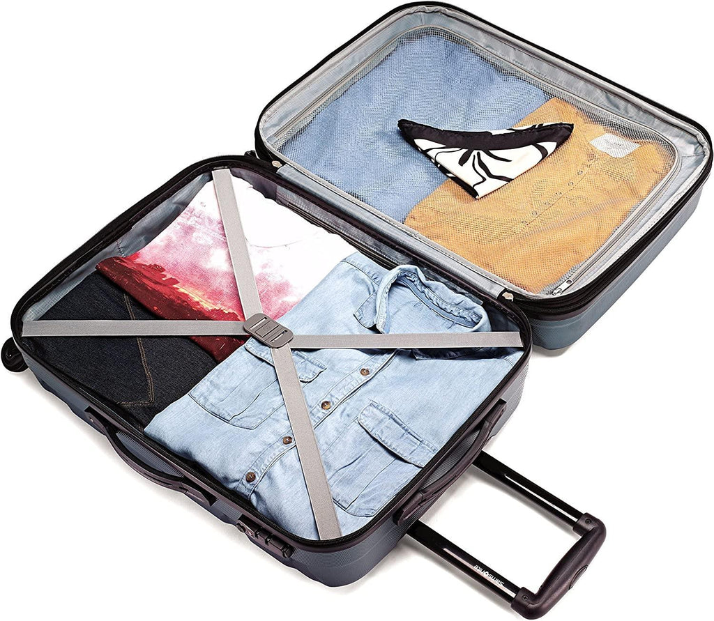 Omni Pc Hardside Expandable Luggage with Spinner Wheels (Navy, Checked-Large 28-Inch)