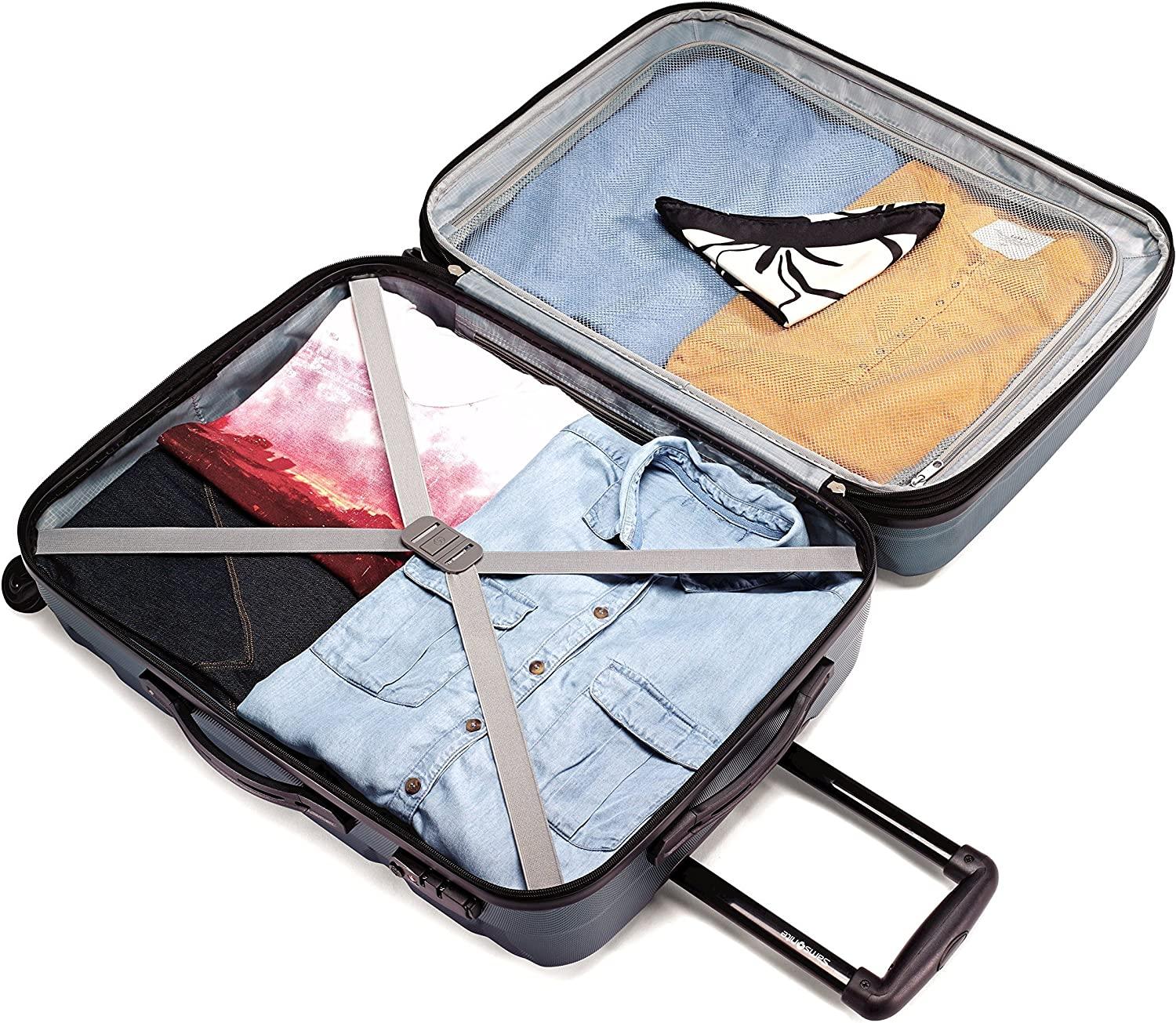 Omni Pc Hardside Expandable Luggage with Spinner Wheels (Navy, Checked-Large 28-Inch)