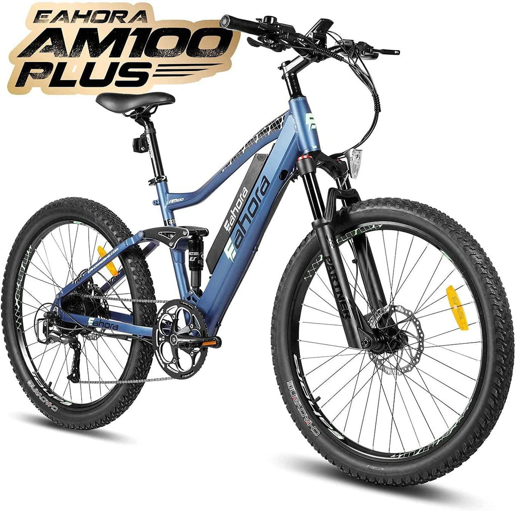 eAhora AM100 Plus 48V 12AH Electric Mountain Bike 27.5IN Urban Electric Bikes for Adults, Dual Hydraulic Brakes, Full Air Suspension, Color Password Display, Removable Battery, 9 Speed Gears