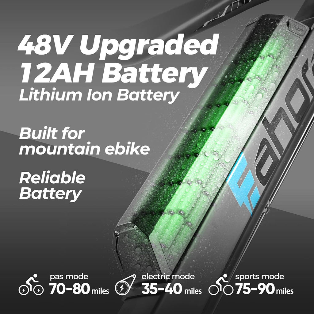 eAhora AM100 Plus 48V 12AH Electric Mountain Bike 27.5IN Urban Electric Bikes for Adults, Dual Hydraulic Brakes, Full Air Suspension, Color Password Display, Removable Battery, 9 Speed Gears