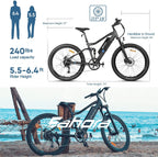 eAhora AM100 Plus 48V 12AH Electric Mountain Bike 27.5IN Urban Electric Bikes for Adults, Dual Hydraulic Brakes, Full Air Suspension, Color Password Display, Removable Battery, 9 Speed Gears