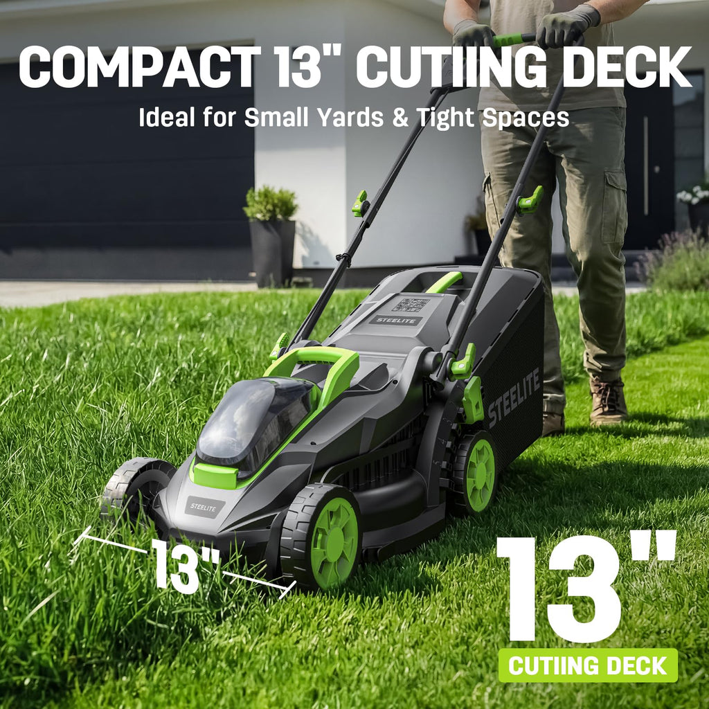 20V 13-Inch Brushless Cordless Lawn Mower, 4.0Ah Battery &amp; Charger Included, Ultra-Lightweight, 5-Position Height Adjustment, 2-in-1 Mulching &amp; 8-Gallon Bag, Ideal for Small Yards