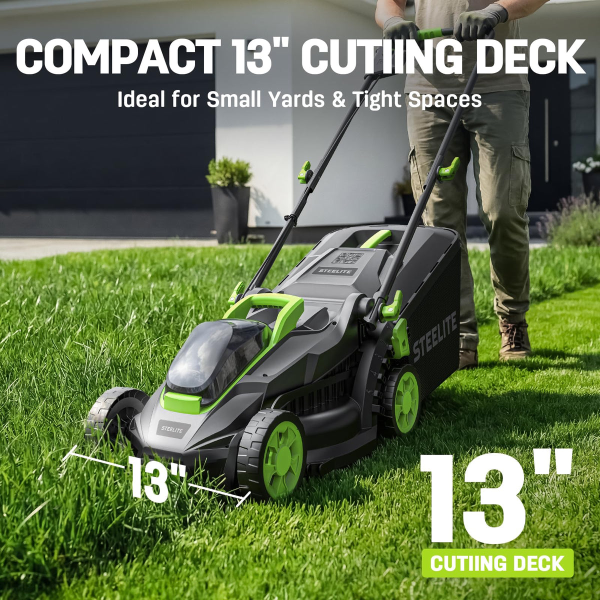 21V 13-Inch Brushless Cordless Lawn Mower, Electric Lawn Mower with 4.0Ah Battery &amp; Charger, 5-Level Height Adjustment, Mulching/Bagging, for Small Yard