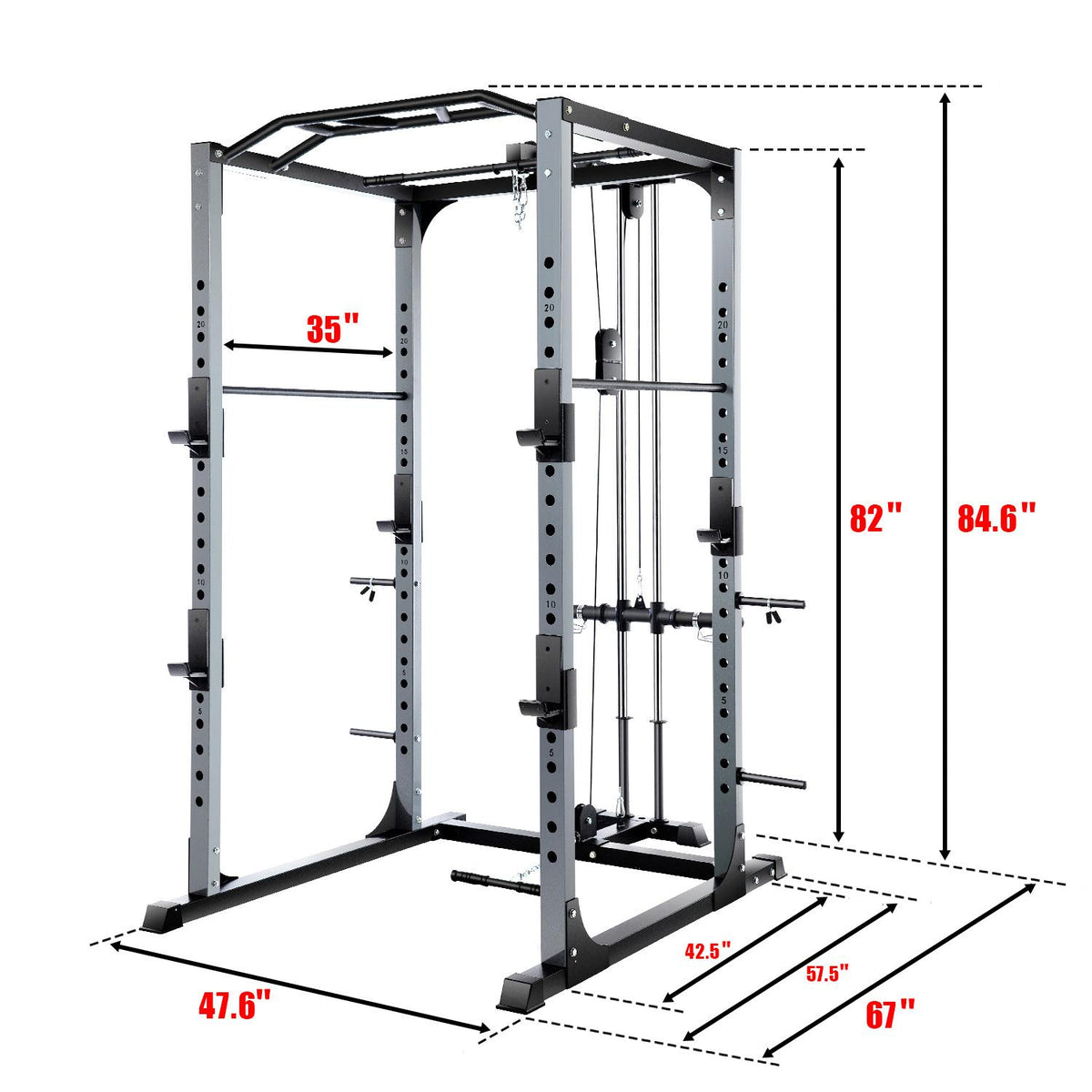 Vanswe Power Cawith LAT Pull Down Power Rack with J-Hooks, Safety Bars 1300 pound Weight Capacity 2鑴2.75 inch Steel