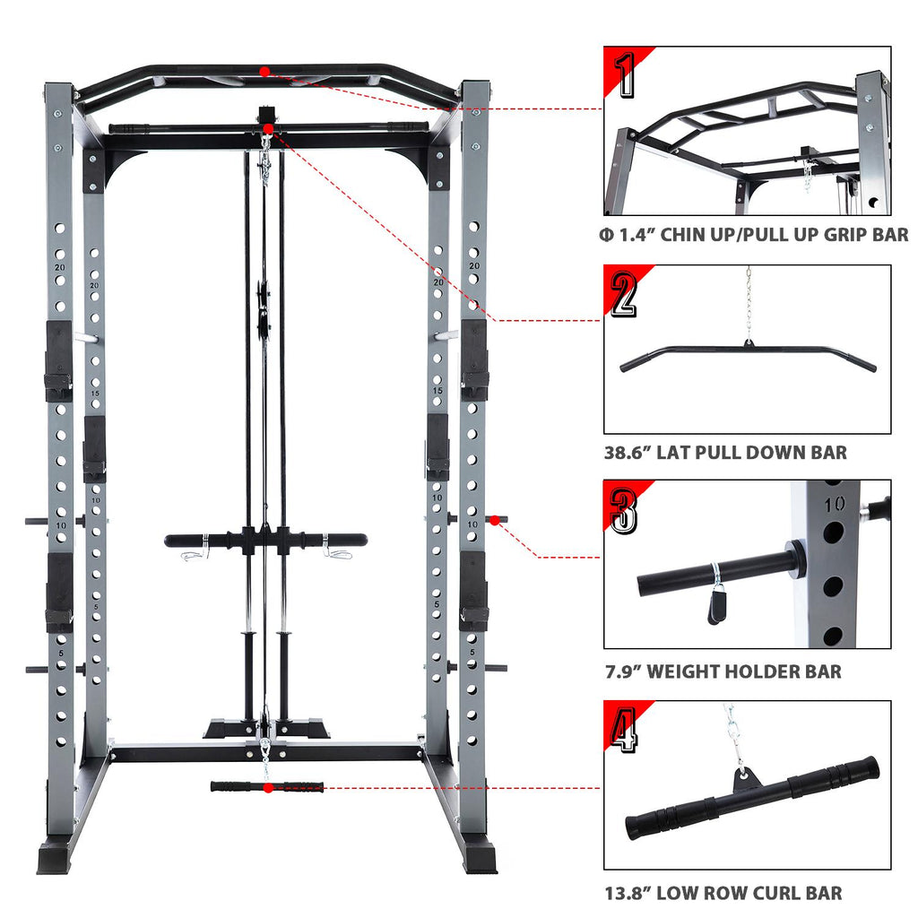 Vanswe Power Cawith LAT Pull Down Power Rack with J-Hooks, Safety Bars 1300 pound Weight Capacity 2鑴2.75 inch Steel