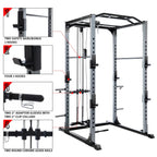 Vanswe Power Cawith LAT Pull Down Power Rack with J-Hooks, Safety Bars 1300 pound Weight Capacity 2鑴2.75 inch Steel