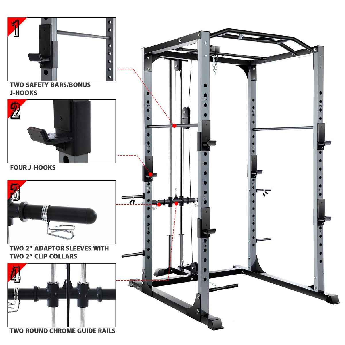 Vanswe Power Cawith LAT Pull Down Power Rack with J-Hooks, Safety Bars 1300 pound Weight Capacity 2鑴2.75 inch Steel