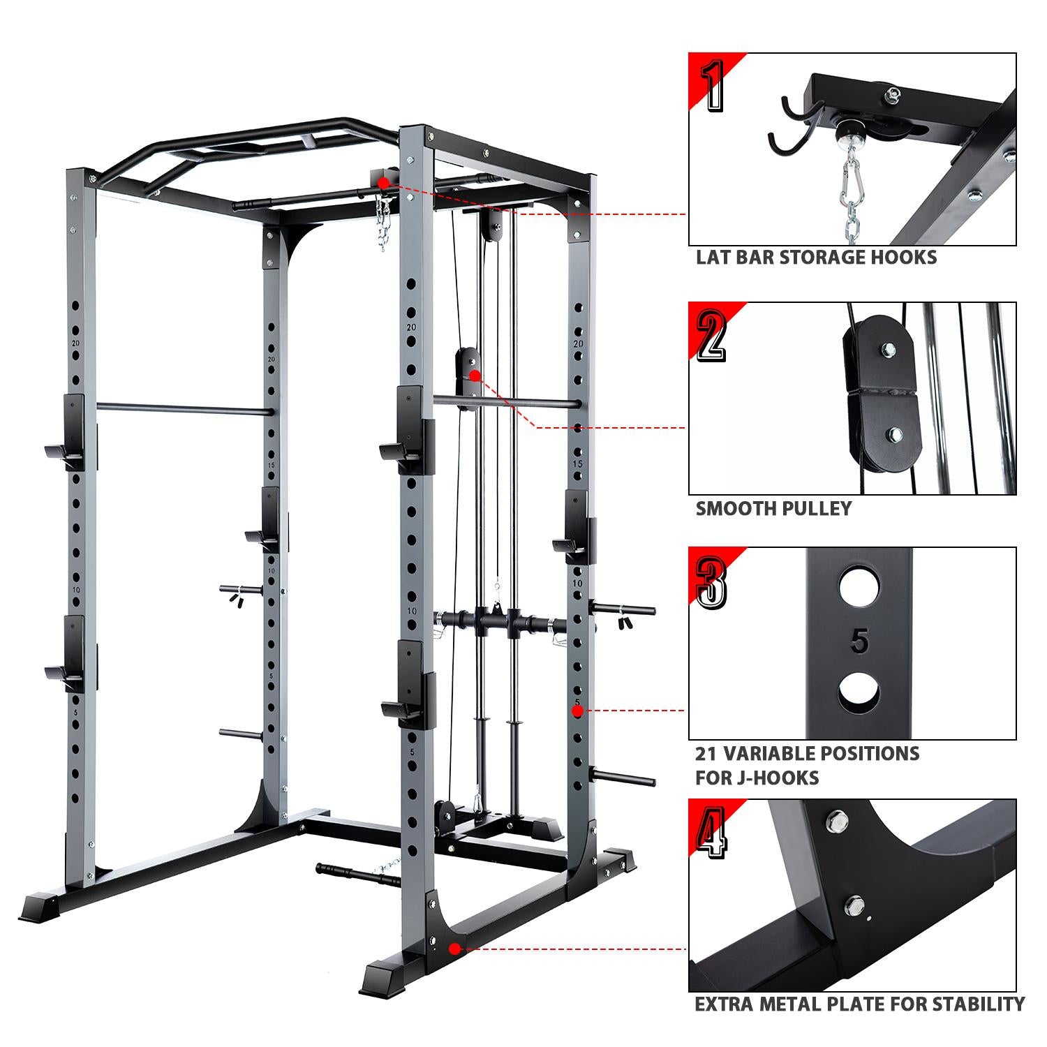Vanswe Power Cawith LAT Pull Down Power Rack with J-Hooks, Safety Bars 1300 pound Weight Capacity 2鑴2.75 inch Steel