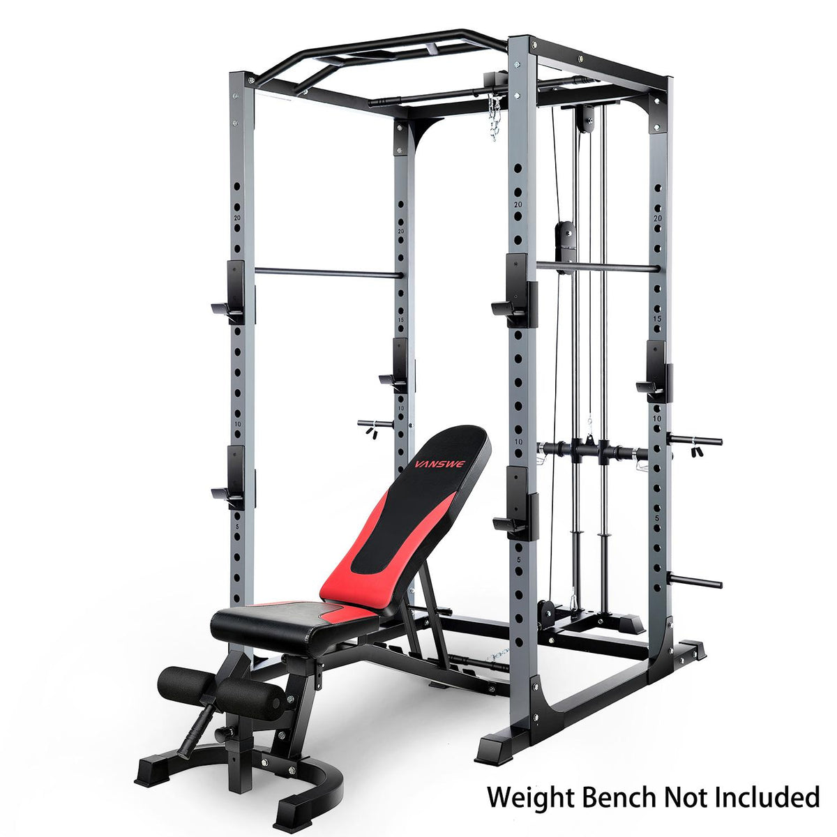 Vanswe Power Cawith LAT Pull Down Power Rack with J-Hooks, Safety Bars 1300 pound Weight Capacity 2鑴2.75 inch Steel