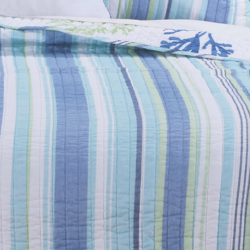 Levtex Home - Copa Cabana Quilt Set - Twin/Twin XL Quilt (68x86in.) + One Standard Pillow Sham (26x20in.) - Coastal - Blue, Green and White - Reversible - Cotton Fabric