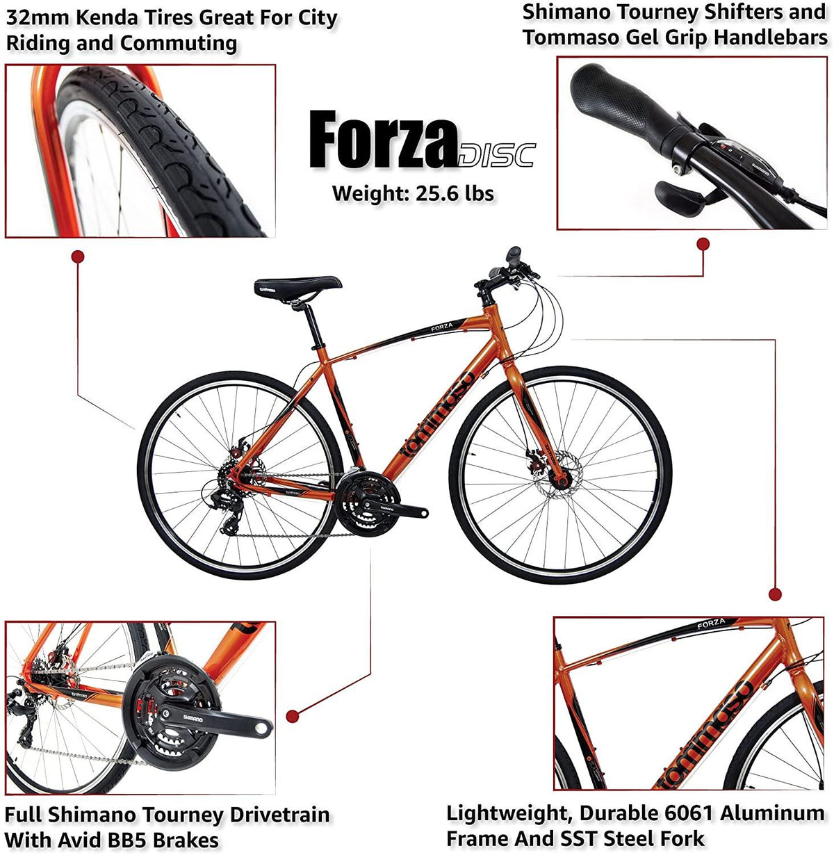 Tommaso Forza  Tourney Hybrid Disc Brake Fitness Bike, Orange