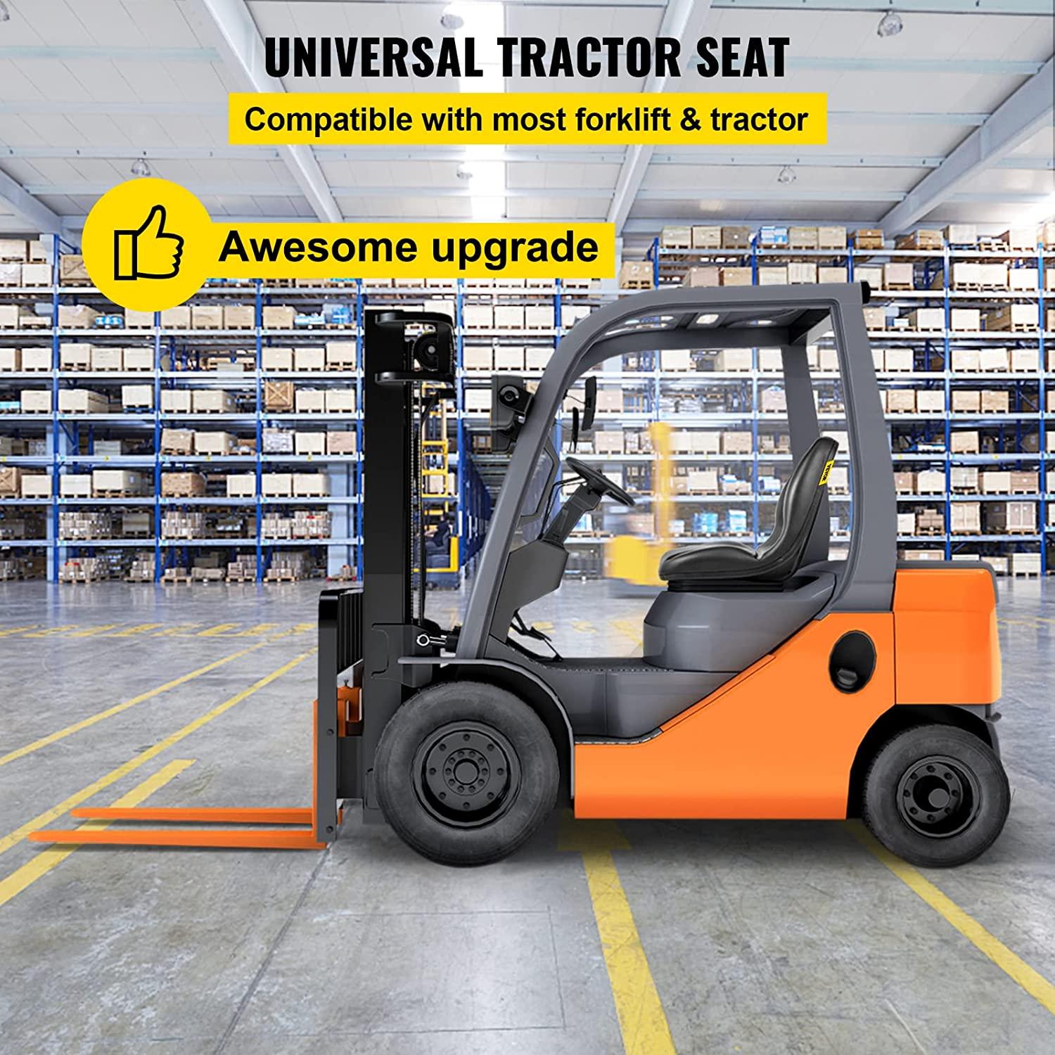 vevor universal kubota seat replacement, compact high back tractor seat, black vinyl forklift seat, 17.8" x 16" x 19" skid steer seat with pre-drilled holes, fit forklift, tractor, skid loader