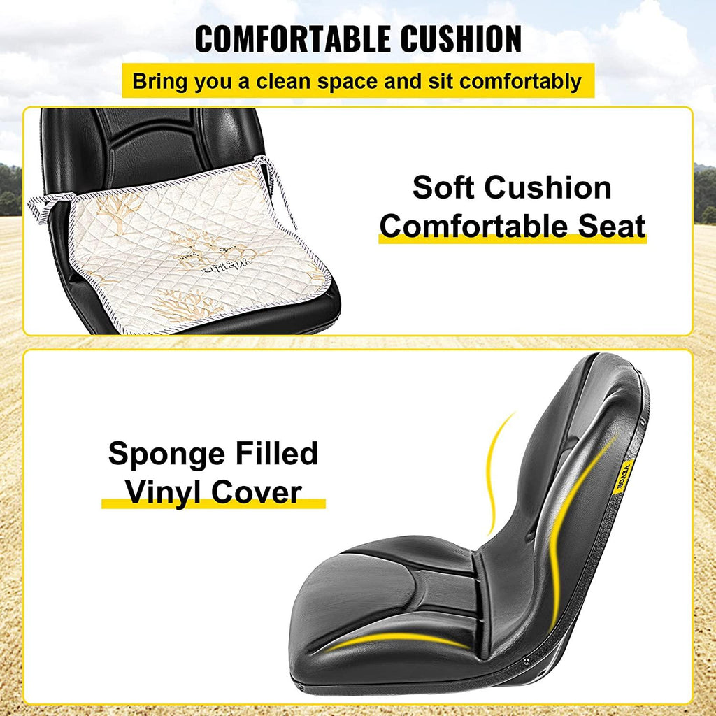 vevor universal kubota seat replacement, compact high back tractor seat, black vinyl forklift seat, 17.8" x 16" x 19" skid steer seat with pre-drilled holes, fit forklift, tractor, skid loader