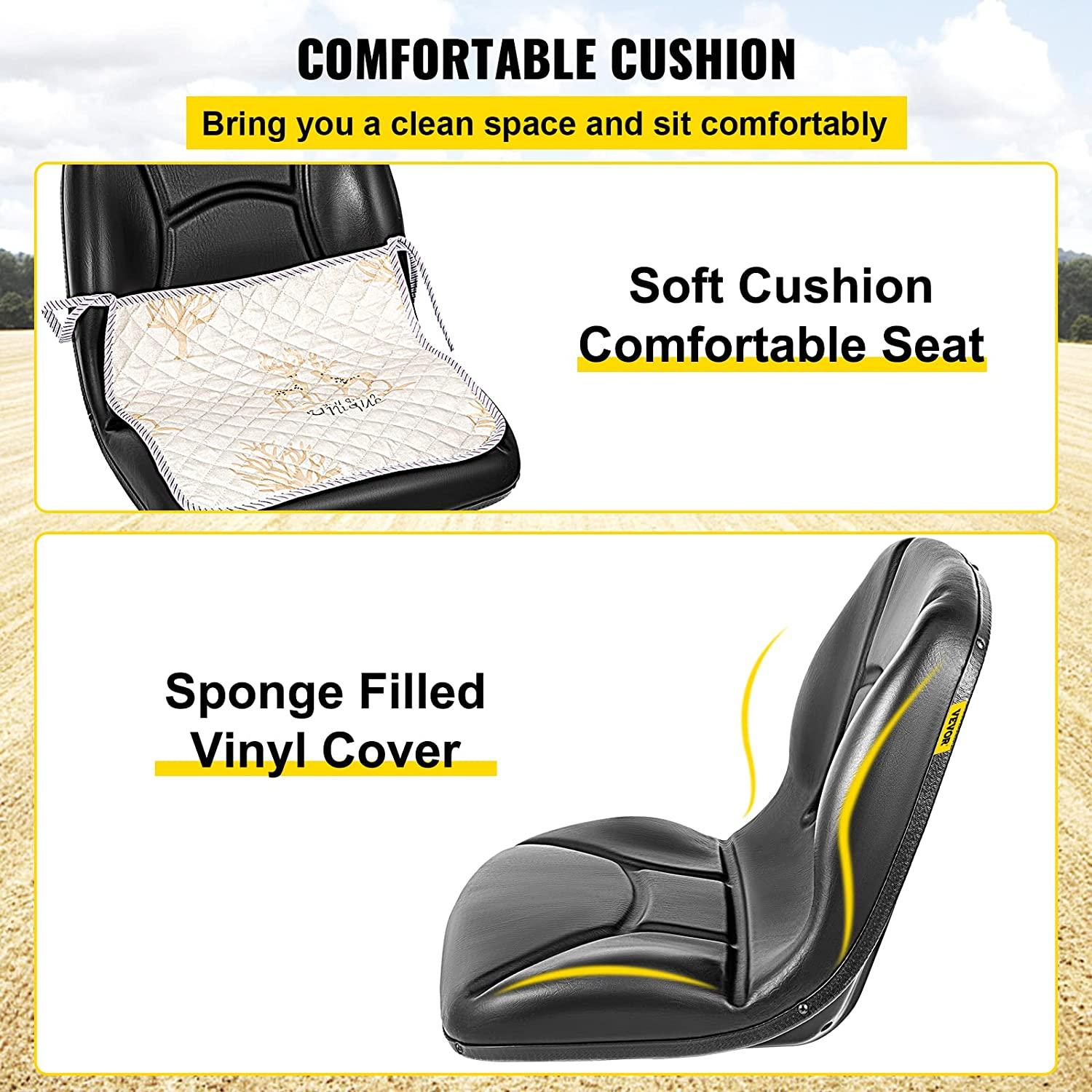 vevor universal kubota seat replacement, compact high back tractor seat, black vinyl forklift seat, 17.8" x 16" x 19" skid steer seat with pre-drilled holes, fit forklift, tractor, skid loader