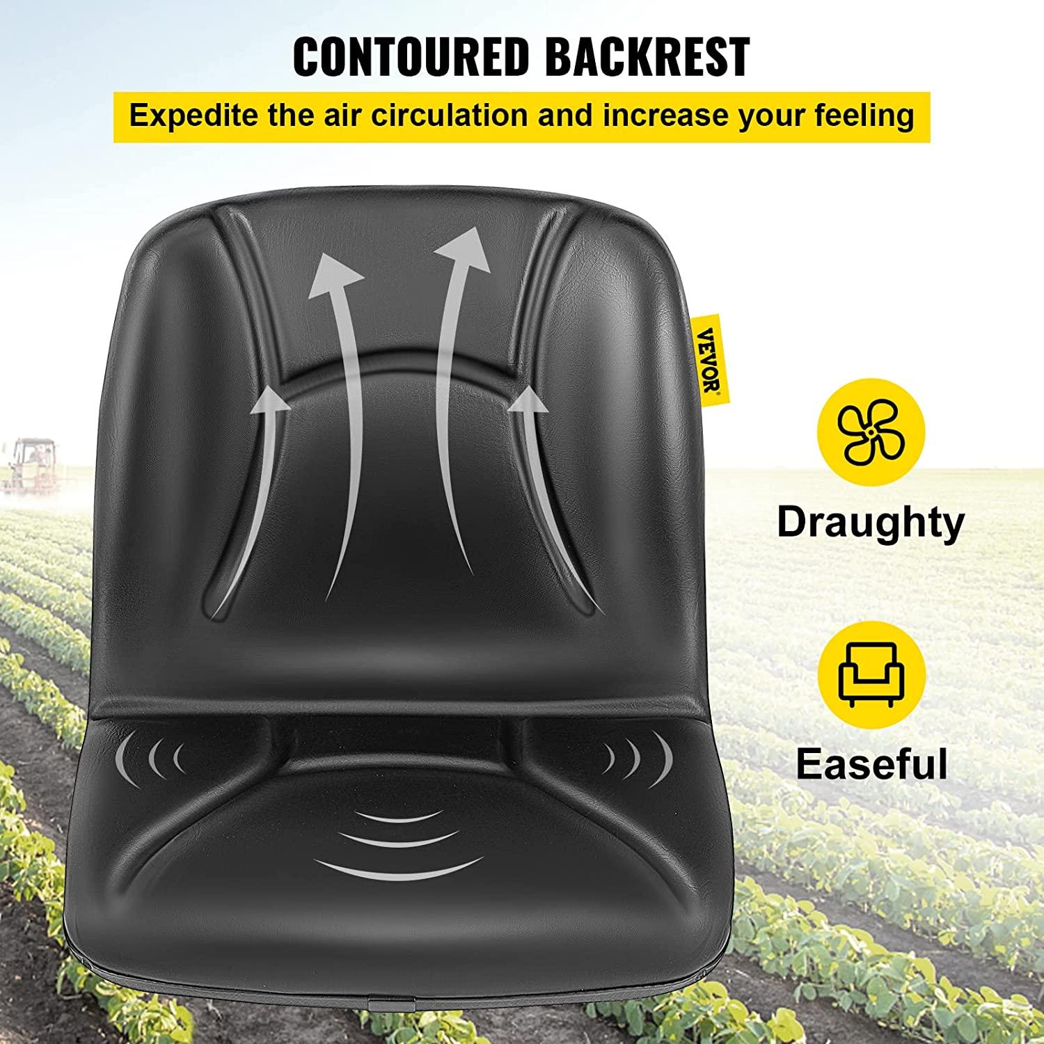 vevor universal kubota seat replacement, compact high back tractor seat, black vinyl forklift seat, 17.8" x 16" x 19" skid steer seat with pre-drilled holes, fit forklift, tractor, skid loader