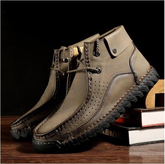 Men Hand Stitching Microfiber Genuine Leather Boots