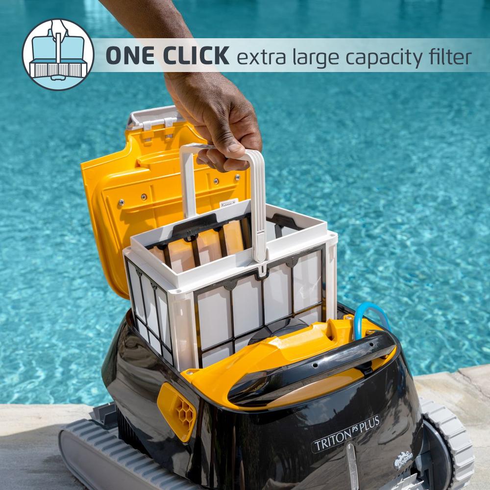 dolphin triton ps plus wifi operated robotic pool [vacuum] cleaner - ideal for in ground swimming pools up to 50 feet - powerful suction to pick up small debris - easy to clean top load filter basket