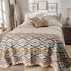 Arroyo Ruffle Southwest AzDiamond Coral, Brown, Green and Blue with Ruffle Twin Quilt Set