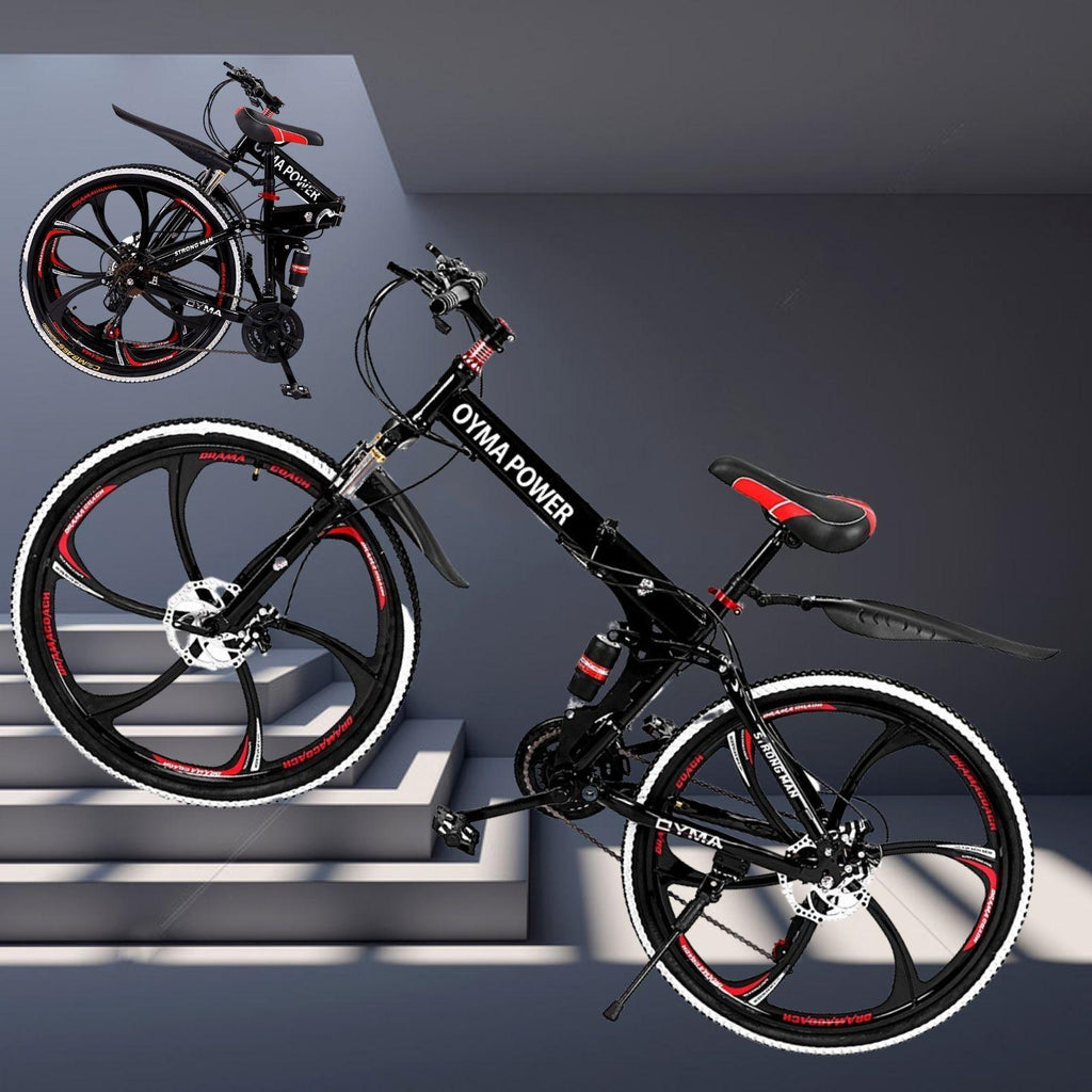 Abcnature 26" Men's Outroad Mountain Bike 21-Speed Folding Double Disc Brake Bicycle Black