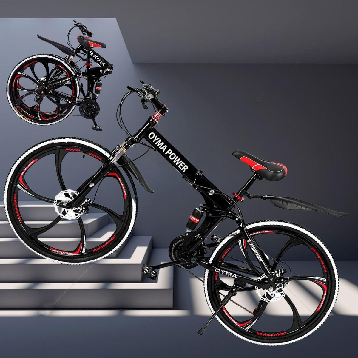 Abcnature 26" Men's Outroad Mountain Bike 21-Speed Folding Double Disc Brake Bicycle Black