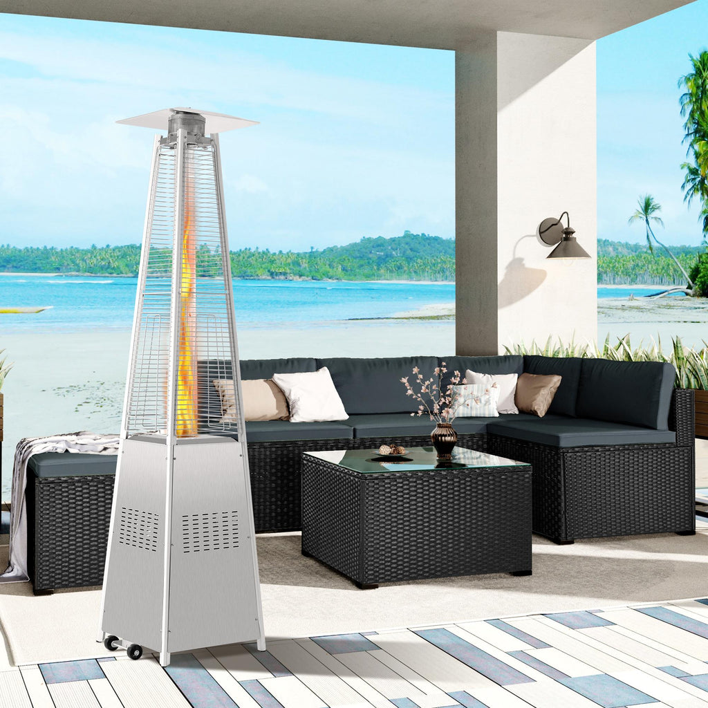 42000 BTU Stainless Steel Material Pyramid Glass Tube Flame Outdoor Heater with Long Strips of Flame with Aluminum Top Reflector Shield Heating Up to 115 Square feet