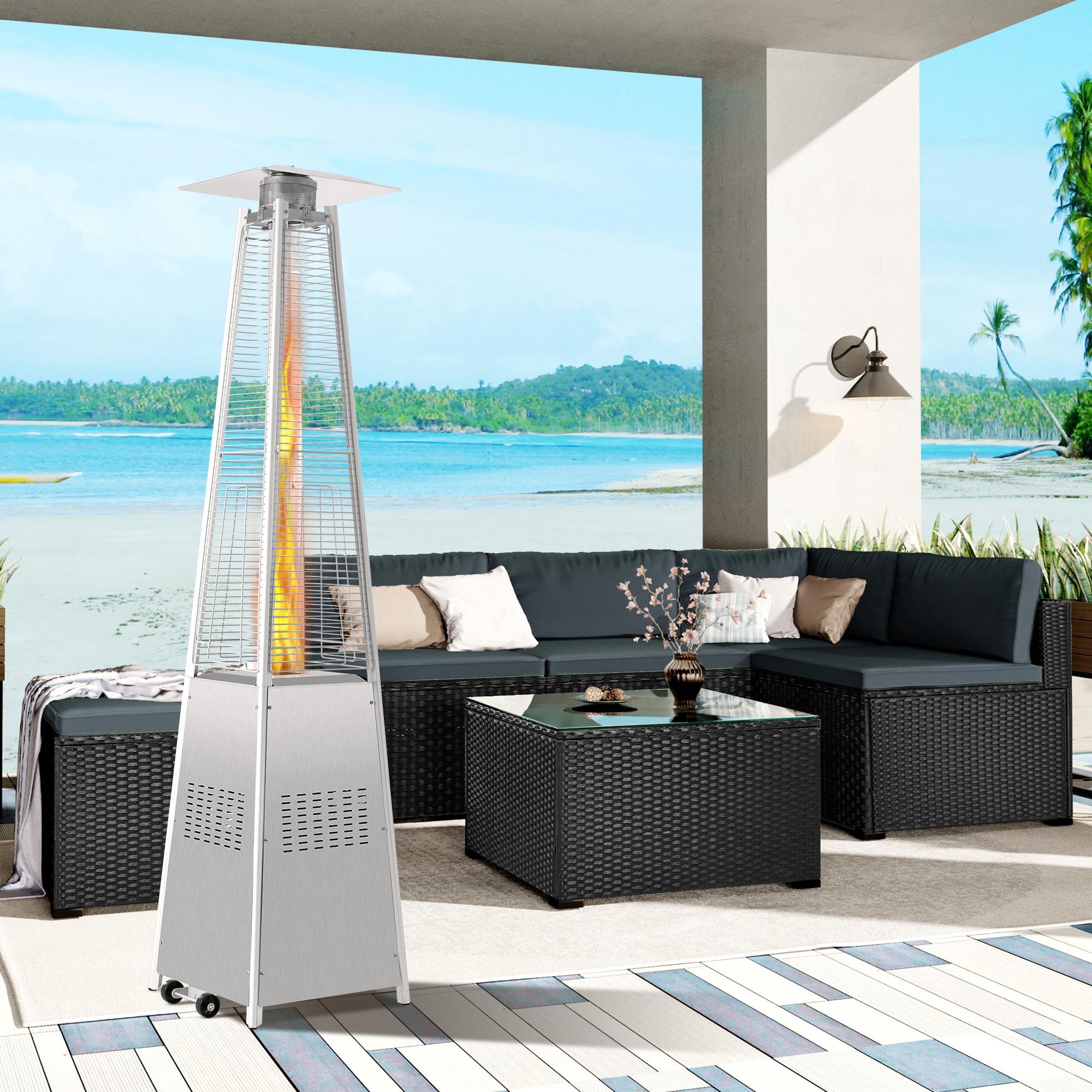 42000 BTU Stainless Steel Material Pyramid Glass Tube Flame Outdoor Heater with Long Strips of Flame with Aluminum Top Reflector Shield Heating Up to 115 Square feet